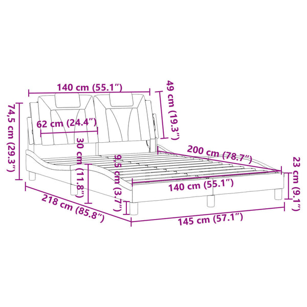 vidaXL Cadre de lit "Viana" avec LED sans matelas Marron 140x200 cm