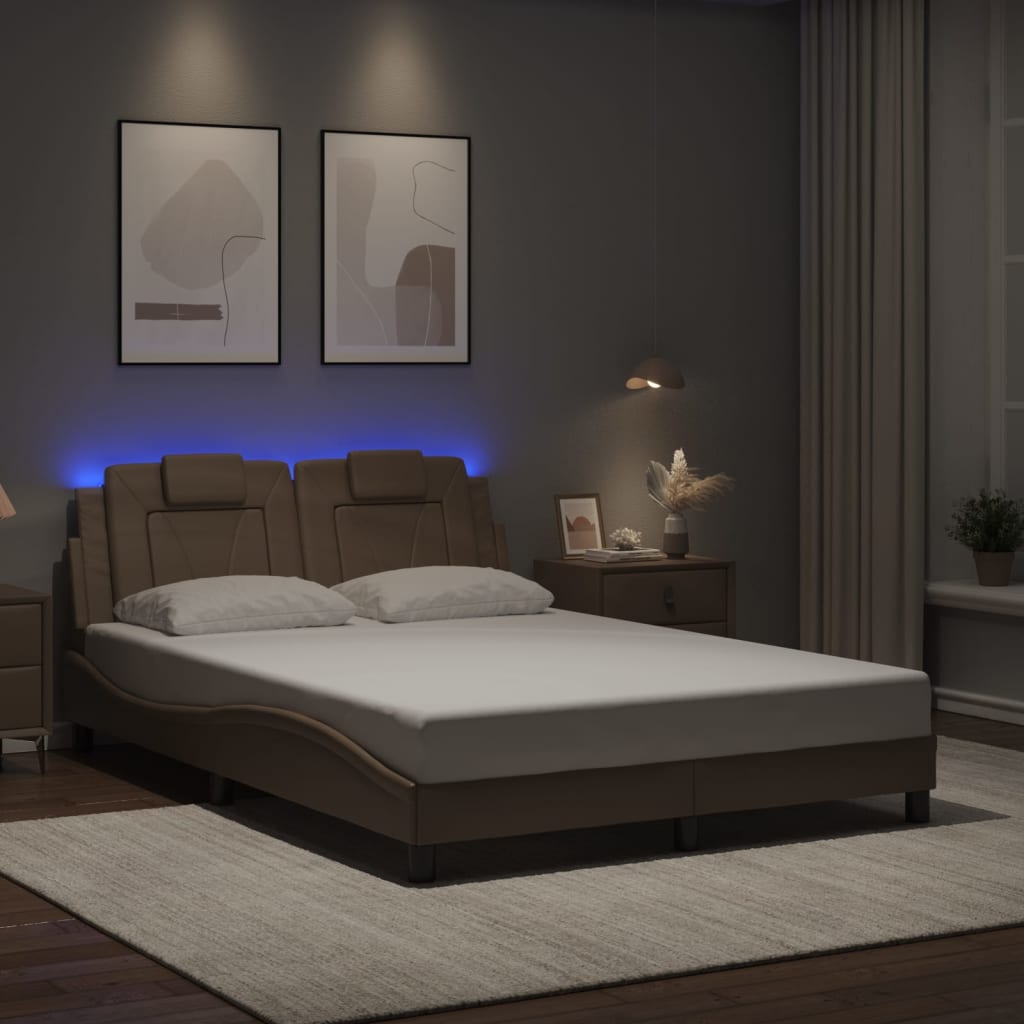 vidaXL Cadre de lit « Viana » avec LED sans matelas Marron Cappuccino 140x200 cm