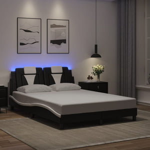 vidaXL Cadre de lit "Viana" avec LED sans matelas Noir et blanc 140x200 cm
