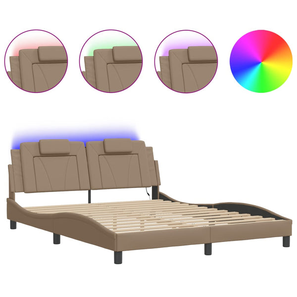vidaXL Cadre de lit "Viana" avec LED sans matelas Marron Cappuccino 160x200 cm