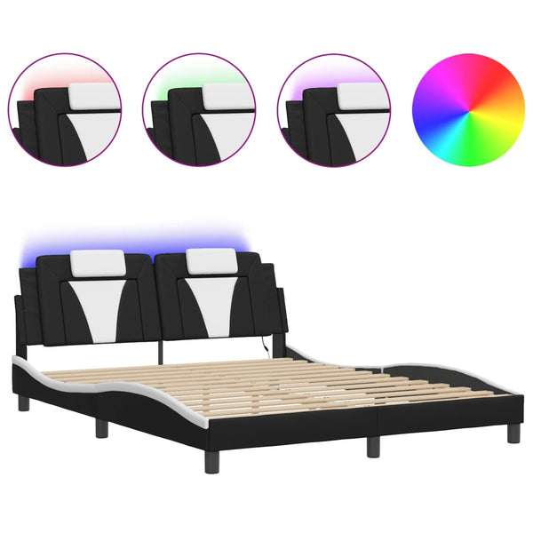 vidaXL Cadre de lit « Viana » avec LED sans matelas Noir et blanc 160x200 cm