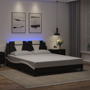 vidaXL Cadre de lit « Viana » avec LED sans matelas Noir et blanc 160x200 cm
