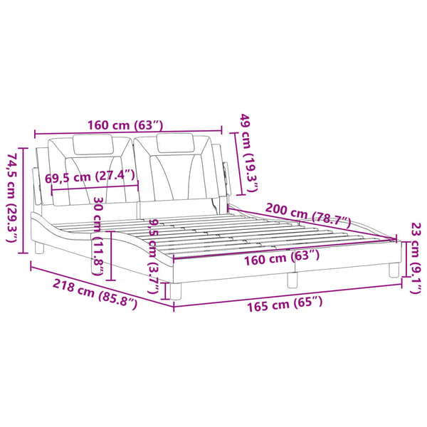 vidaXL Cadre de lit "Viana" avec LED sans matelas Blanc et noir 160x200 cm