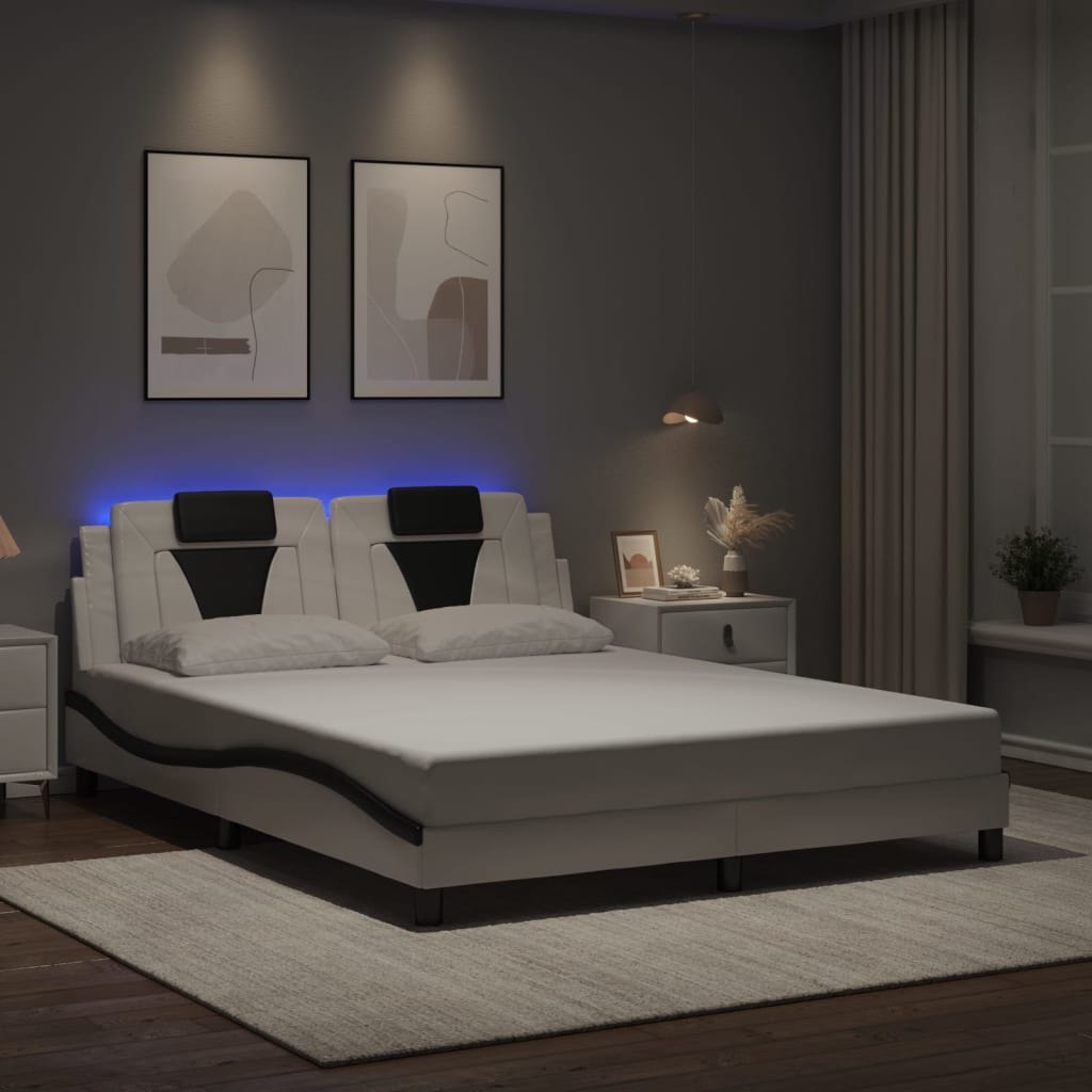 vidaXL Cadre de lit "Viana" avec LED sans matelas Blanc et noir 160x200 cm