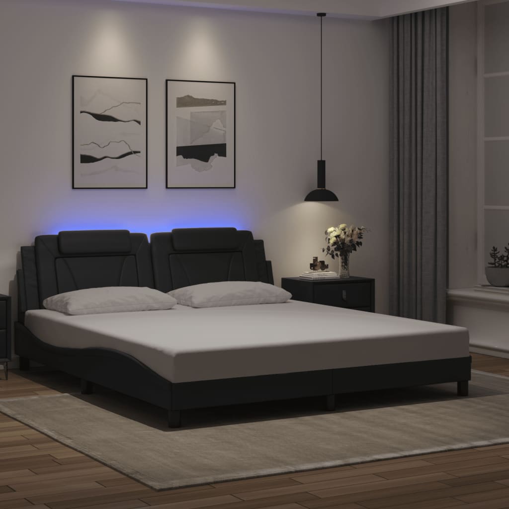 vidaXL Cadre de lit "Viana" avec LED sans matelas Noir 180x200 cm