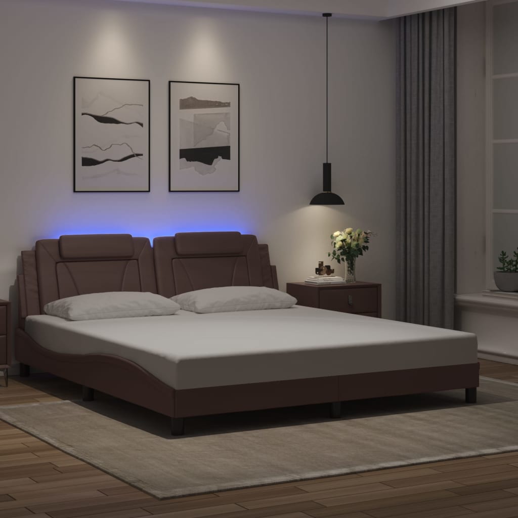 vidaXL Cadre de lit "Viana" avec LED sans matelas Marron 180x200 cm