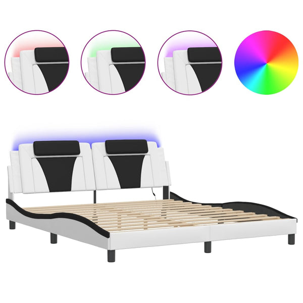vidaXL Cadre de lit « Viana » avec LED sans matelas Blanc et Noir 180x200 cm