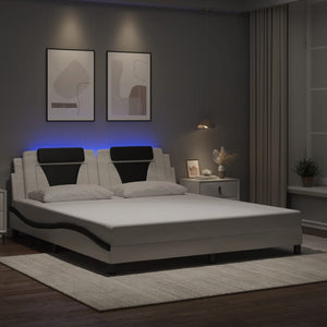 vidaXL Cadre de lit « Viana » avec LED sans matelas Blanc et Noir 180x200 cm