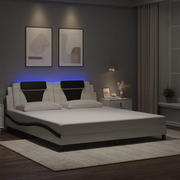 vidaXL Cadre de lit « Viana » avec LED sans matelas Blanc et Noir 180x200 cm