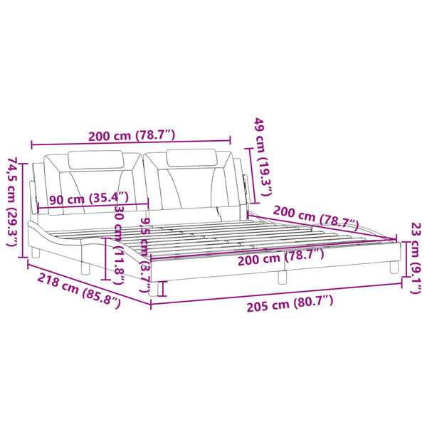 vidaXL Cadre de lit "Viana" avec LED sans matelas Gris 200x200 cm