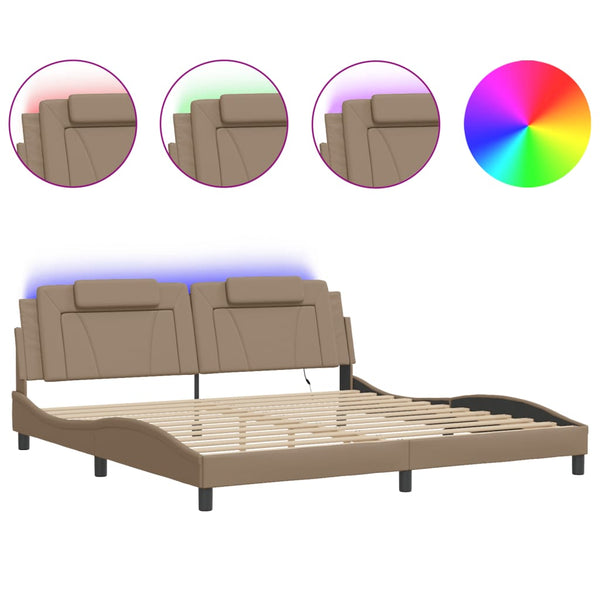 vidaXL Cadre de lit « Viana » avec LED sans matelas Marron Cappuccino 200x200 cm