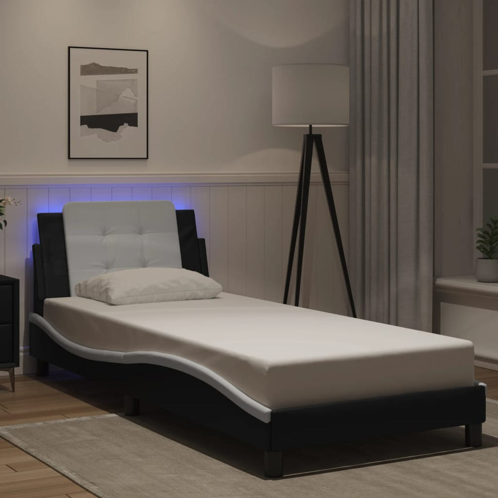 vidaXL Bed Frame with LED, without Mattress "Zadar" Black and White 80x200 cm