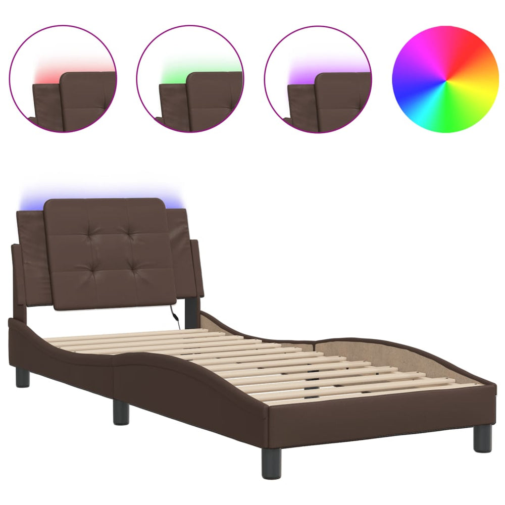 vidaXL LED Bed Frame without Mattress "Zadar" Brown 90x190 cm