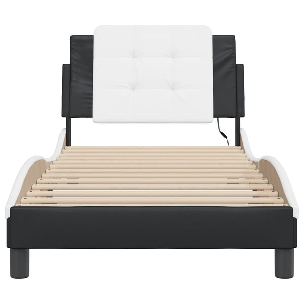 vidaXL Cadre de lit avec LED sans matelas "Zadar" Noir et blanc 90x190 cm