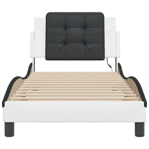 vidaXL Cadre de lit avec LED sans matelas "Zadar" Blanc et noir 90x190 cm