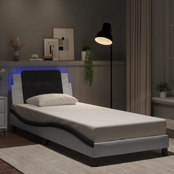 vidaXL Cadre de lit avec LED sans matelas "Zadar" Blanc et noir 90x190 cm