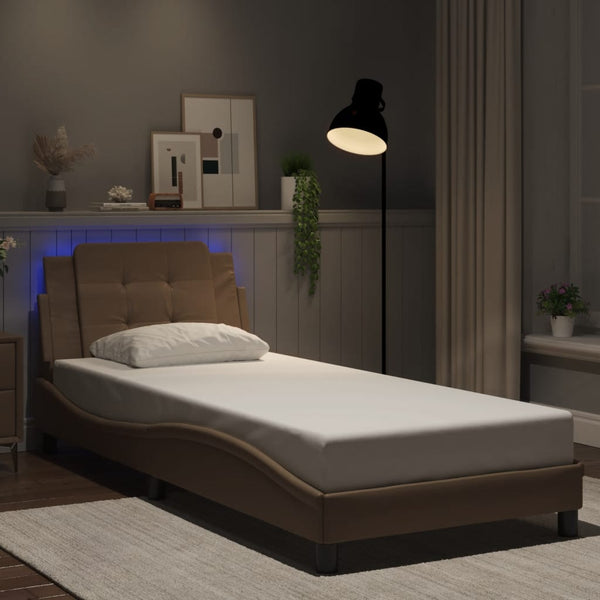 vidaXL Cadre de lit avec LED sans matelas "Zadar" marron cappuccino 90x200 cm