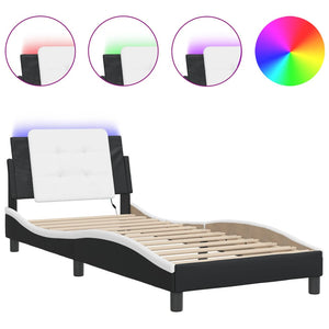 vidaXL Cadre de lit avec LED sans matelas "Zadar" Noir et blanc 90x200 cm