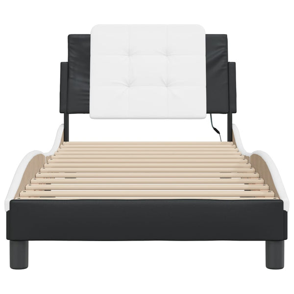 vidaXL Cadre de lit avec LED sans matelas "Zadar" Noir et blanc 90x200 cm