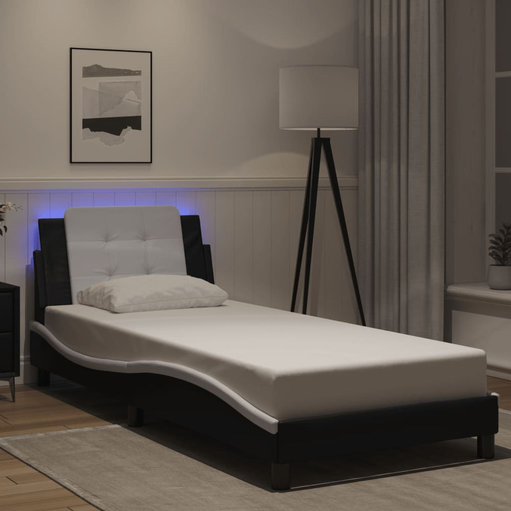 vidaXL LED Bed Frame without Mattress "Zadar" Black and White 90x200 cm