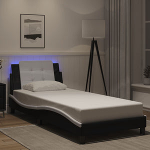 vidaXL Cadre de lit avec LED sans matelas "Zadar" Noir et blanc 90x200 cm