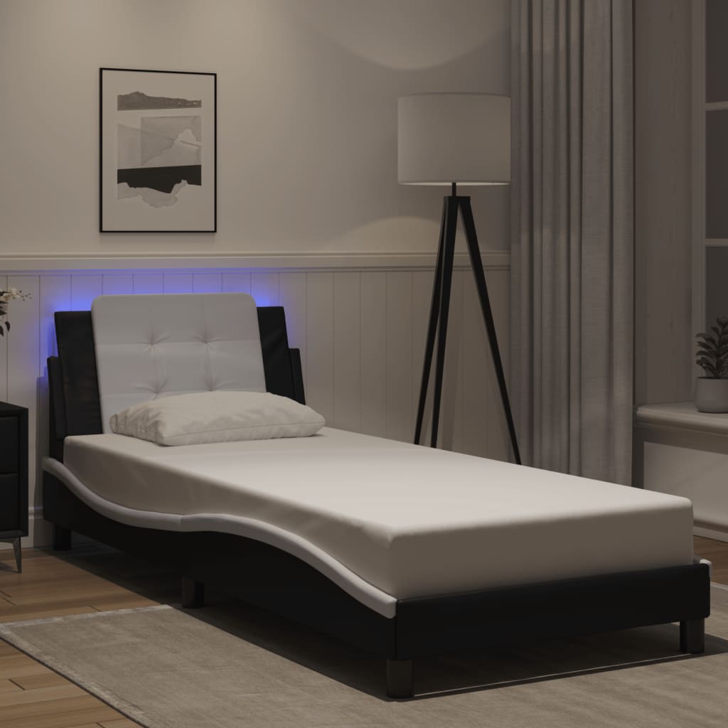 vidaXL Cadre de lit avec LED sans matelas "Zadar" Noir et blanc 90x200 cm