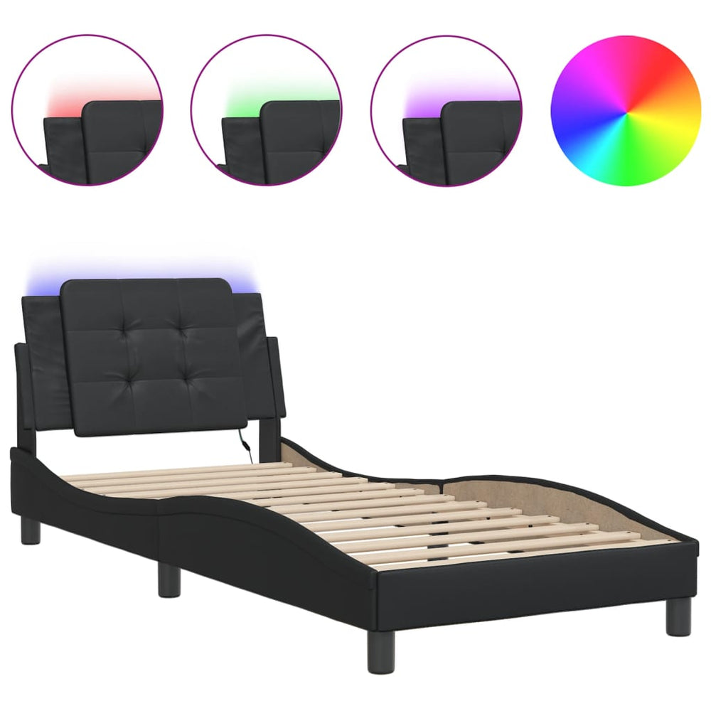vidaXL Cadre de lit LED sans matelas "Zadar" noir 100x200 cm