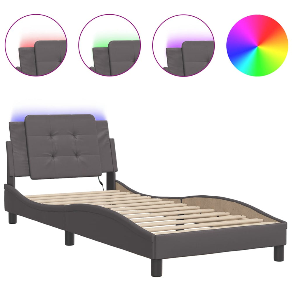 vidaXL LED Bed Frame without Mattress "Zadar" Grey 100x200 cm