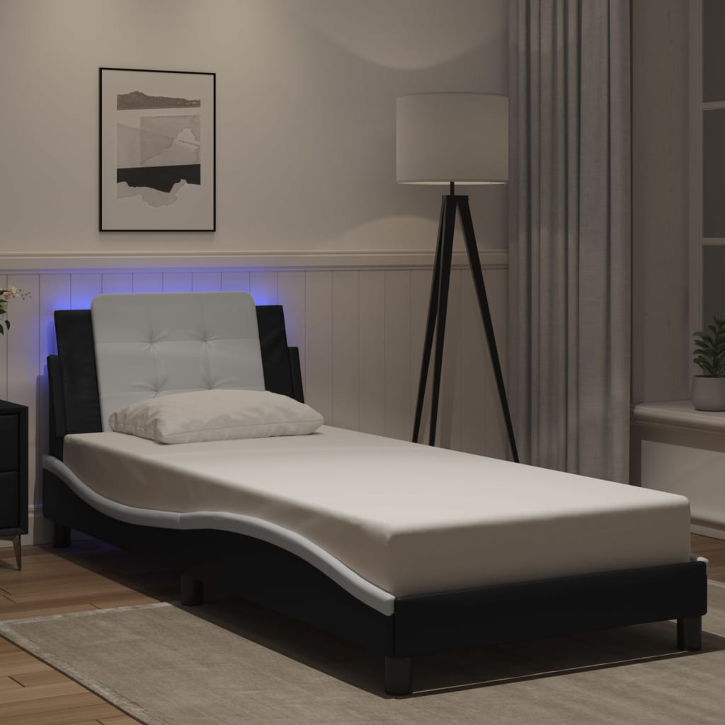 vidaXL Cadre de lit avec LED sans matelas "Zadar" Noir et blanc 100x200 cm