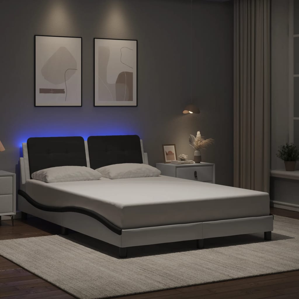 vidaXL Cadre de lit avec LED sans matelas "Zadar" Blanc et noir 120x200 cm