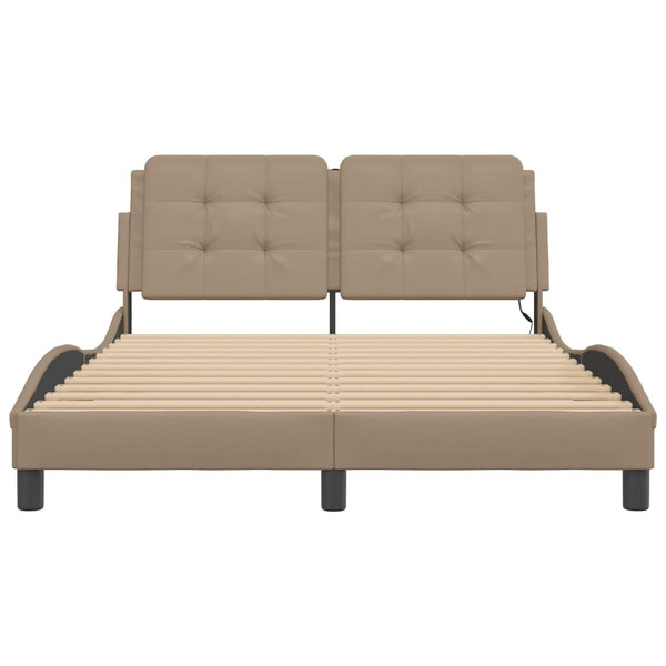 vidaXL Cadre de lit LED sans matelas « Zadar » Marron Cappuccino 140x190 cm