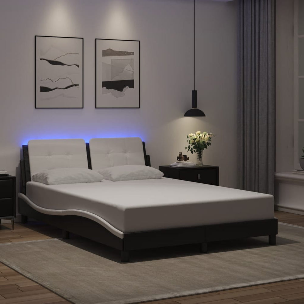 vidaXL LED Bed Frame without Mattress "Zadar" Black and White 140x190 cm
