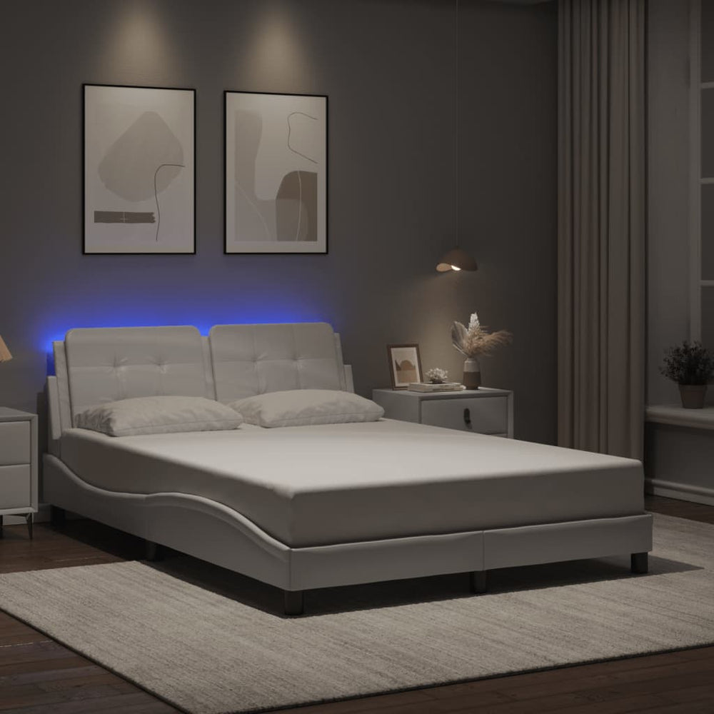 vidaXL LED Bed Frame without Mattress "Zadar" White 140x200 cm