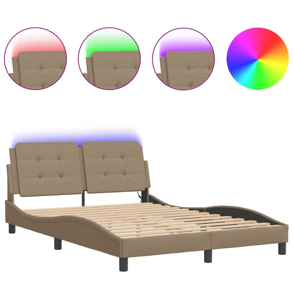 Cadre de lit vidaXL avec LED sans matelas "Zadar" marron cappuccino 140x200 cm