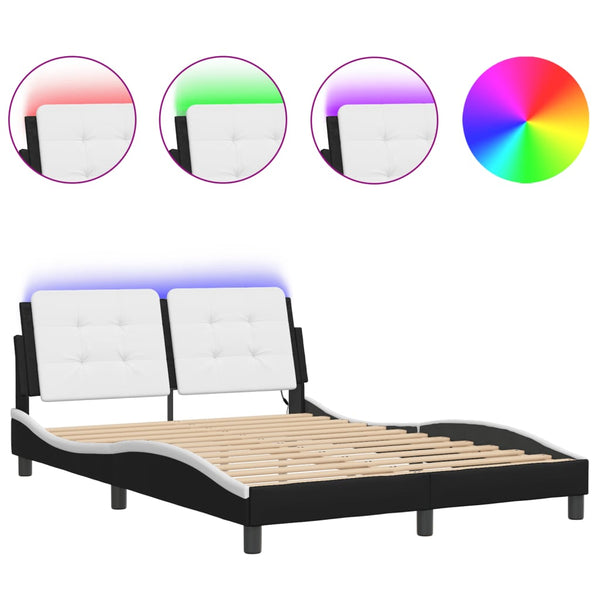 vidaXL Cadre de lit avec LED sans matelas « Zadar » Noir et blanc 140x200 cm