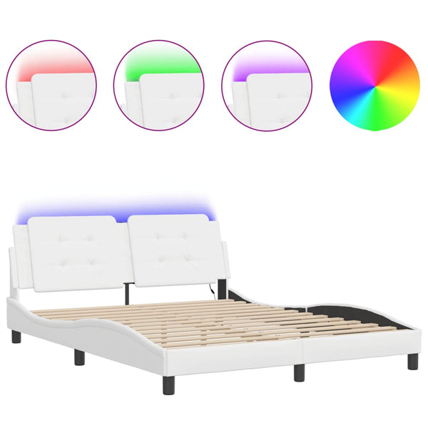 vidaXL Cadre de lit avec LED sans matelas "Zadar" Blanc 160x200 cm