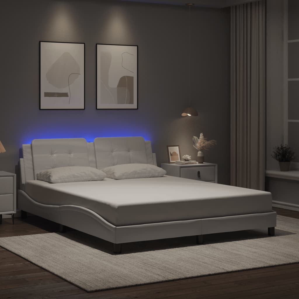 vidaXL Cadre de lit avec LED sans matelas "Zadar" Blanc 160x200 cm