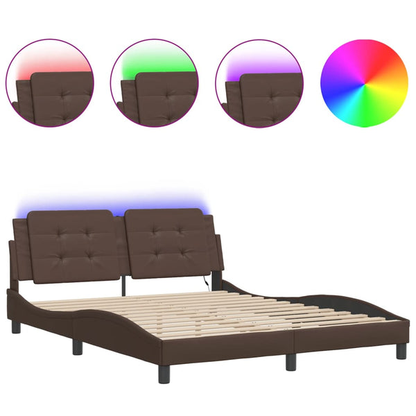vidaXL Cadre de lit avec LED sans matelas "Zadar" marron 160x200 cm
