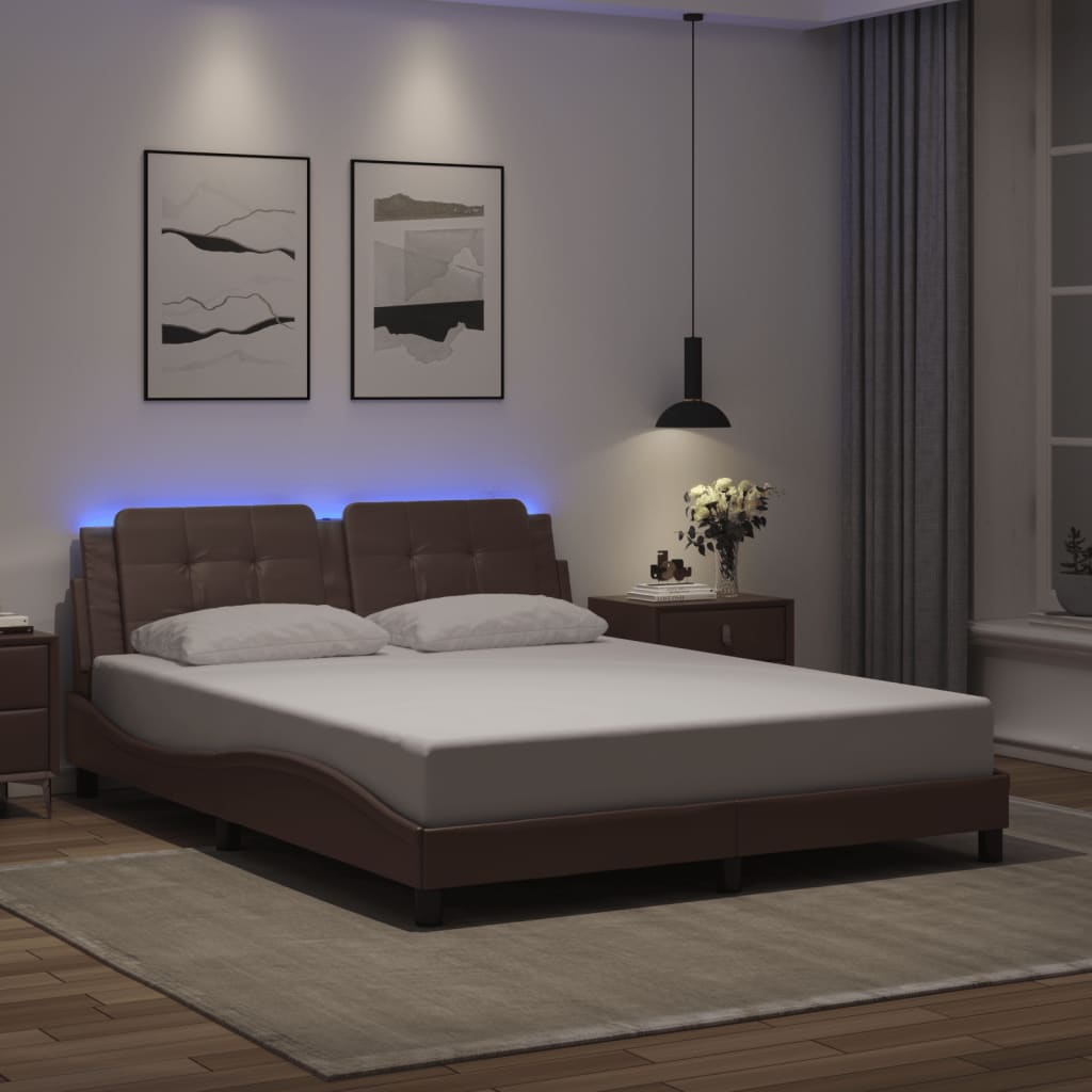 vidaXL Cadre de lit avec LED sans matelas "Zadar" marron 160x200 cm