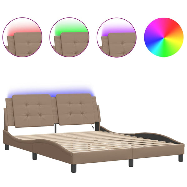 vidaXL Cadre de lit avec LED sans matelas "Zadar" marron cappuccino 160x200 cm