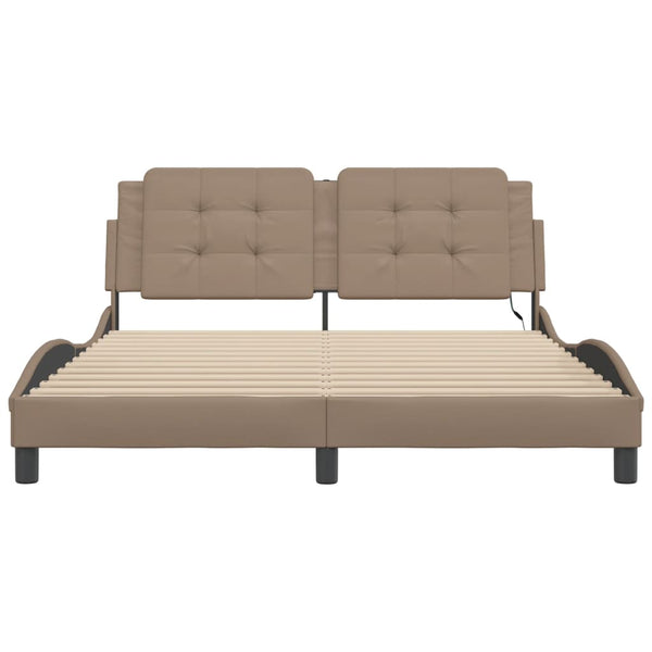 vidaXL Cadre de lit avec LED sans matelas "Zadar" marron cappuccino 160x200 cm