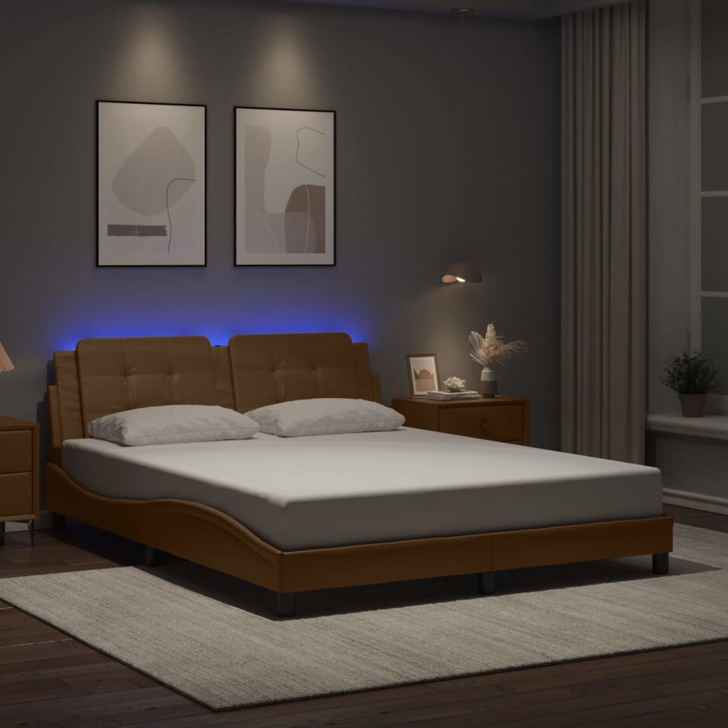 vidaXL Cadre de lit avec LED sans matelas "Zadar" marron cappuccino 160x200 cm