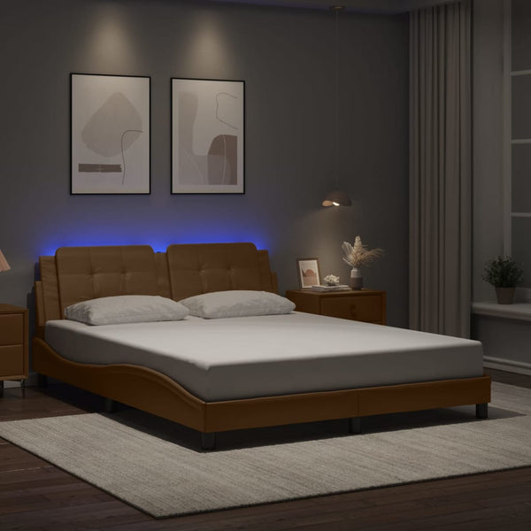 vidaXL Cadre de lit avec LED sans matelas "Zadar" marron cappuccino 160x200 cm