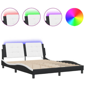 vidaXL Cadre de lit avec LED sans matelas "Zadar" noir et blanc 160x200 cm