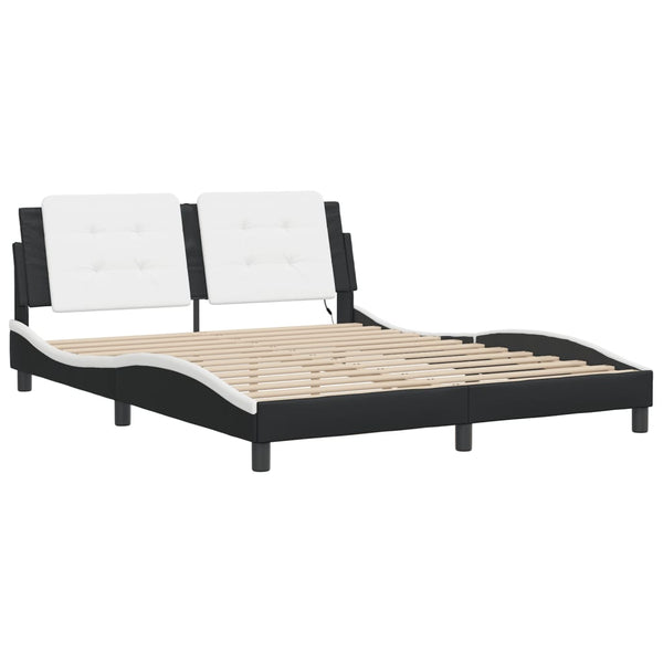 vidaXL Cadre de lit avec LED sans matelas "Zadar" noir et blanc 160x200 cm