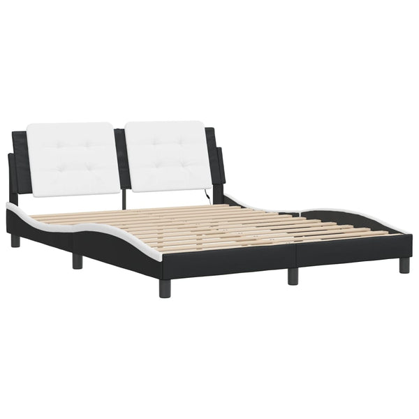 vidaXL Cadre de lit avec LED sans matelas "Zadar" noir et blanc 160x200 cm