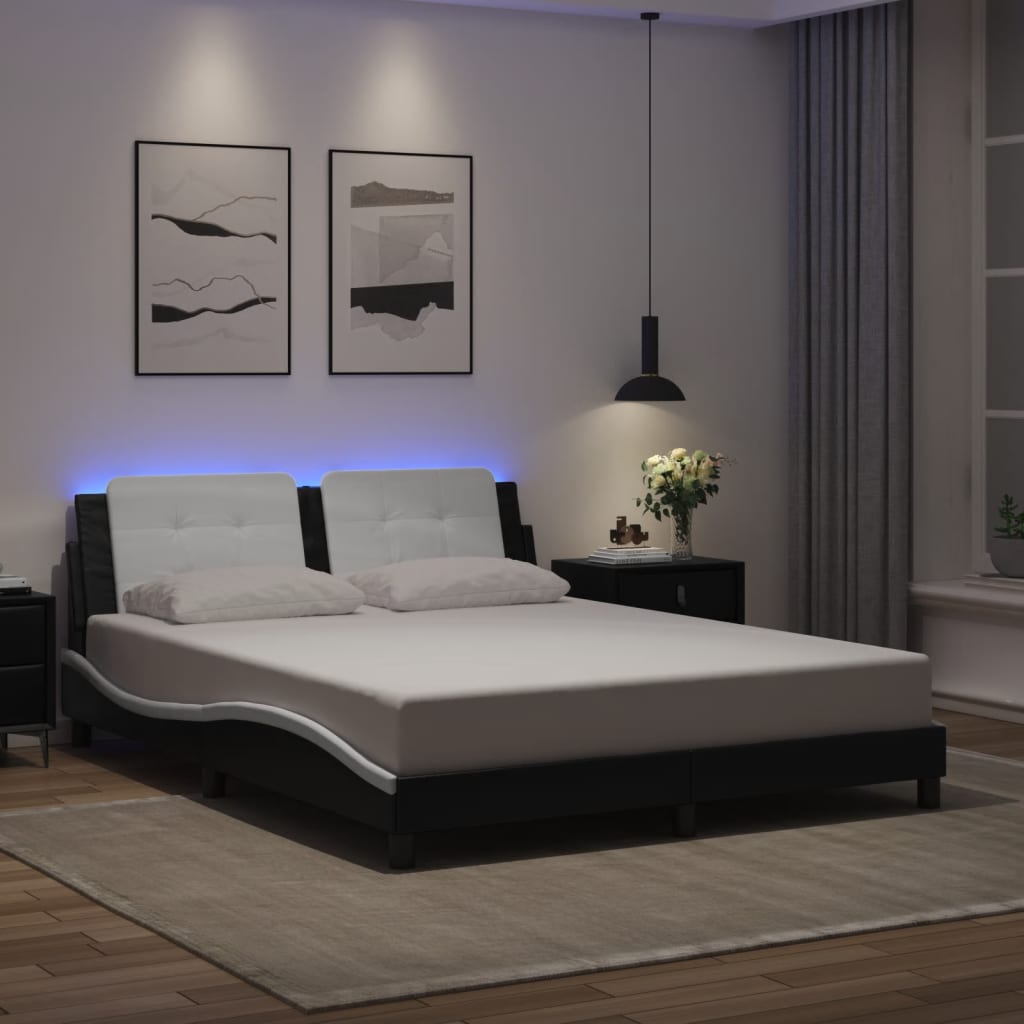 vidaXL Cadre de lit avec LED sans matelas "Zadar" noir et blanc 160x200 cm