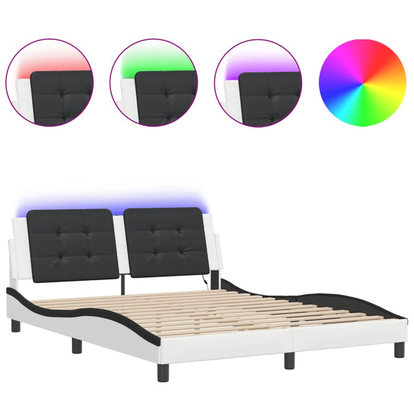 vidaXL Cadre de lit LED sans matelas "Zadar" Blanc et noir 160x200 cm