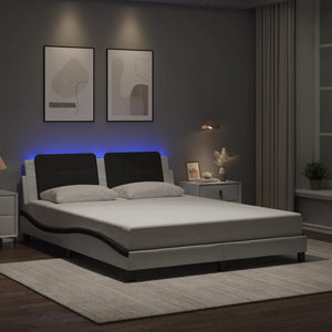 vidaXL Cadre de lit LED sans matelas "Zadar" Blanc et noir 160x200 cm