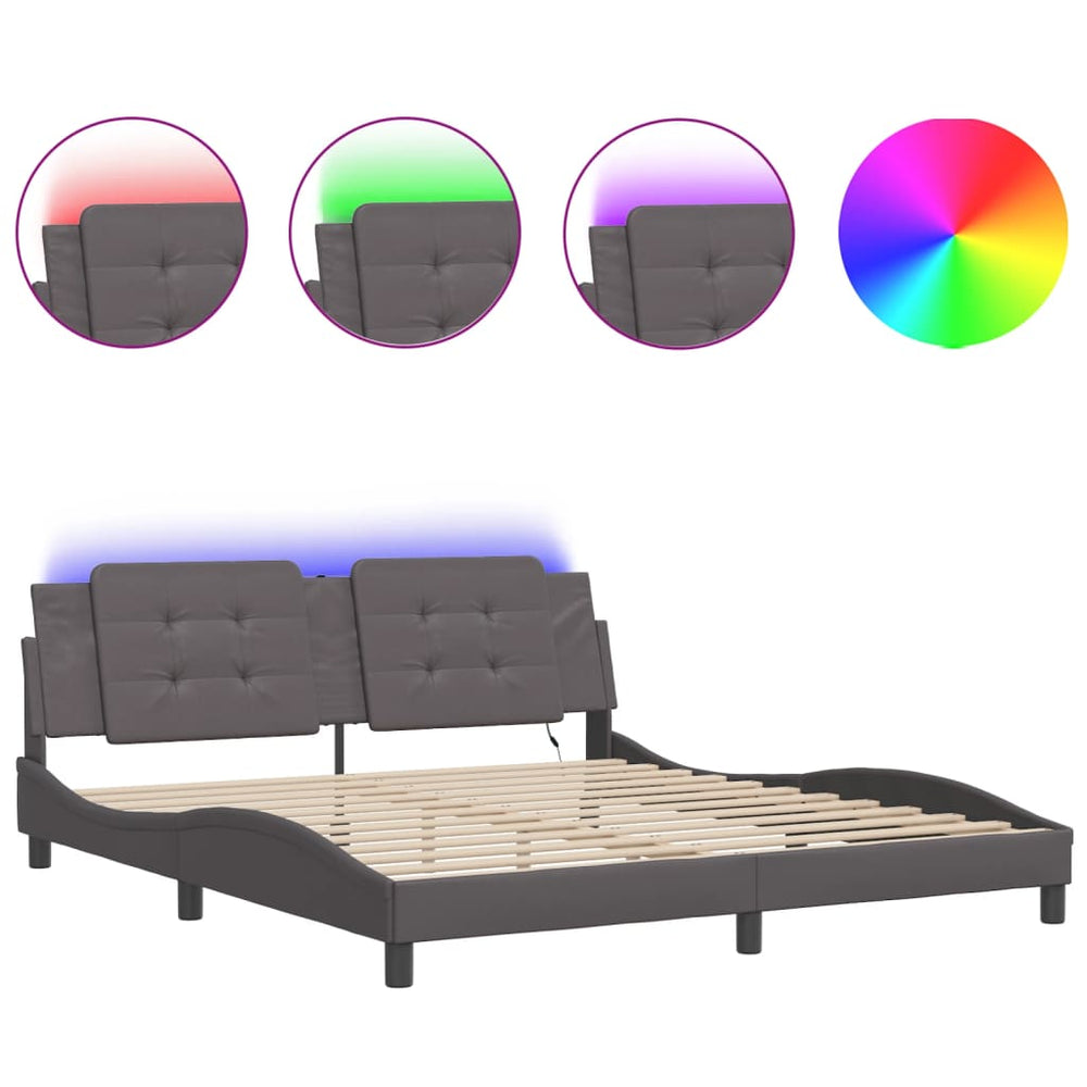 vidaXL Cadre de lit avec LED sans matelas "Zadar" Gris 180x200 cm